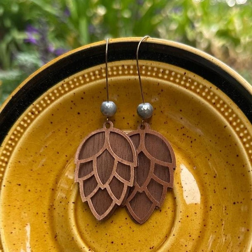 Laser Cut Wood Beer Hop Earrings